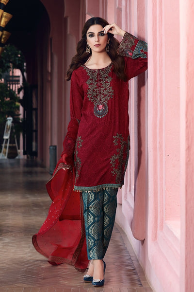 MAROON MARIA B READY MADE LAWN SALWAR KAMEEZ - Asian Party Wear