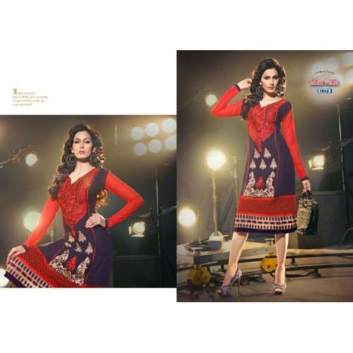 Dark Blue and Red MARVELLA 4 PARTY WEAR GEORGETTE KURTI - Asian Party Wear