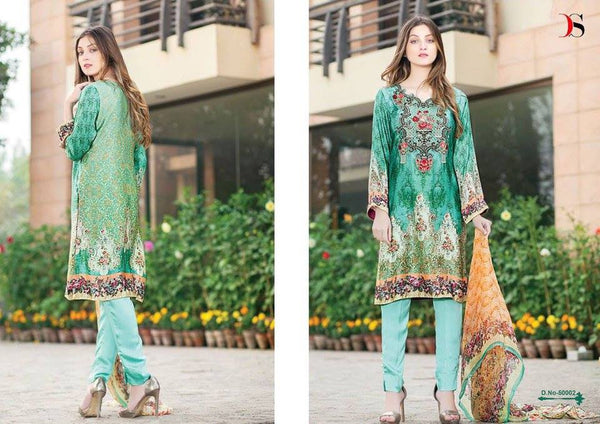 50002 GREEN DEEPSY FLORENT PAKISTANI STYLE PURE COTTON SALWAR KAMEEZ - Asian Party Wear