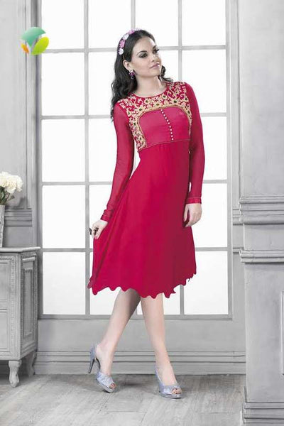 DARK PINK READYMADE GEORGETTE KURTI - Asian Party Wear