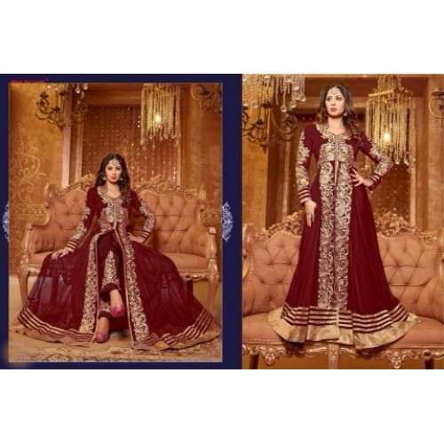 Dark Red SAARA 3 WEDDING WEAR HEAVY EMBROIDERED LEHENGA - Asian Party Wear