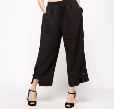 Black Detailed Hem Wide Leg Trouser - Asian Party Wear