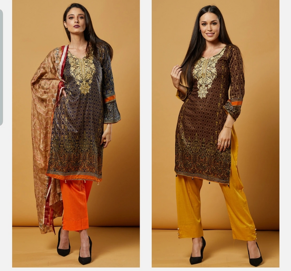 GOLD ORANGE EID DESIGNER READYMADE PAKISTANI SUITS - Asian Party Wear