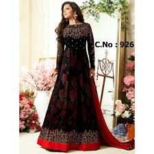 BLACK FAUX GEORGETTE DESIGNER ANARKALI SUIT - Asian Party Wear