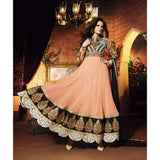 DSAL 402 Peach Glossy Georgette Salwar Kameez Suit - Asian Party Wear