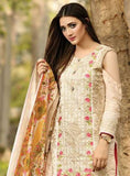 ZEA-D01 ESHA AISHA D01 PEACH BEIGE UNSTITCHED PAKISTANI POLY WOOL SHAWL SUIT - Asian Party Wear