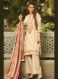 ZEA-D03 ESHA AISHA D03 CREAM BEIGE UNSTITCHED PAKISTANI POLY WOOL SHAWL SUIT - Asian Party Wear