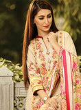 ZEA-D03 ESHA AISHA D03 CREAM BEIGE UNSTITCHED PAKISTANI POLY WOOL SHAWL SUIT - Asian Party Wear