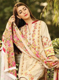 ZEA-D03 ESHA AISHA D03 CREAM BEIGE UNSTITCHED PAKISTANI POLY WOOL SHAWL SUIT - Asian Party Wear