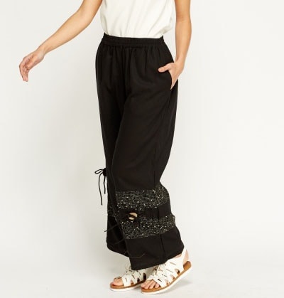 Stunning Black Embroidered Hem Wide Leg Trousers - Asian Party Wear