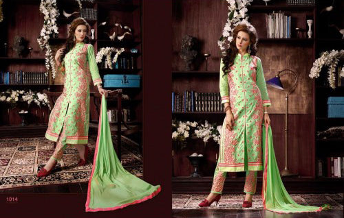 KIYAZA PENTAHOUSE GREEN PURE COTTON SALWAR KAMEEZ SUIT - Asian Party Wear