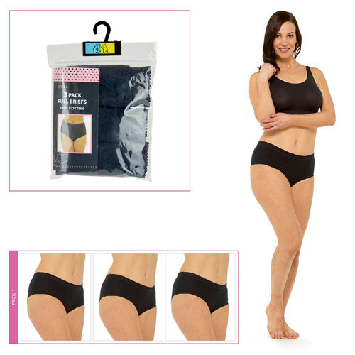 LADIES 3 PACK FULL BRIEFS BLACK - Asian Party Wear