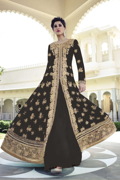 FL-7318B Black Nargis Fakhri Georgette Anarkali Dress - Asian Party Wear