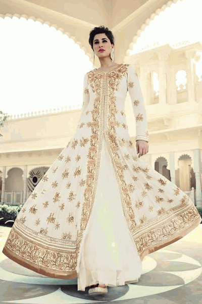 Floral 7318 A White Nargis Fakhri Dress - Asian Party Wear