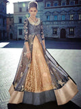 FL7347 LILAC GRAY AND GOLD GEORGETTE FLORAL ANARKALI SUIT - Asian Party Wear