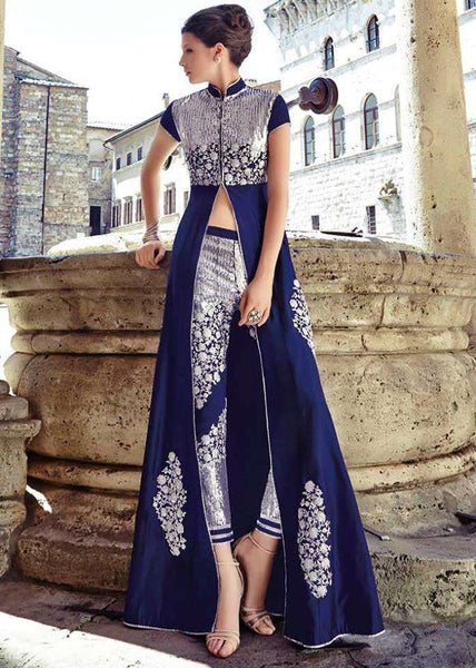 FL7351 NAVY BLUE GEORGETTE FLORAL ANARKALI SUIT - Asian Party Wear