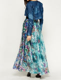 Floral Mesh Contrast Denim Jacket Dress - Asian Party Wear