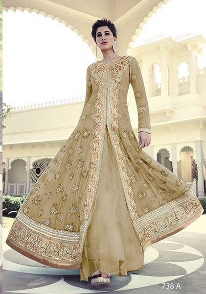 FLORAL NARGIS FAKHRI 7318-A GOLD COLOUR WEDDING WEAR SUIT - Asian Party Wear