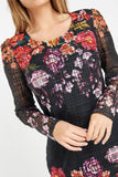 Black Floral Mesh Shift Dress - Asian Party Wear