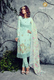 D4002 MUMTAZ SAJAWAT TURQUOISE SALWAR KAMEEZ  Comes with A floral scarf - Asian Party Wear