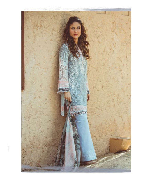 FM01 SERENITY BLUE KAREENA KAPOOR STYLISH LAWN SUIT - Asian Party Wear