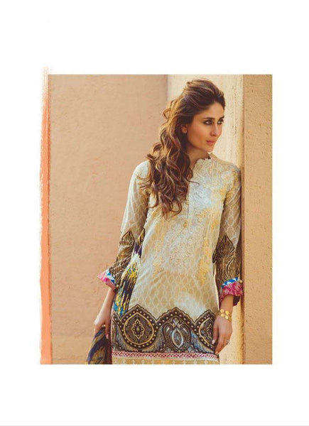 FM05 BEIGE KAREENA KAPOOR STYLISH LAWN SUIT - Asian Party Wear