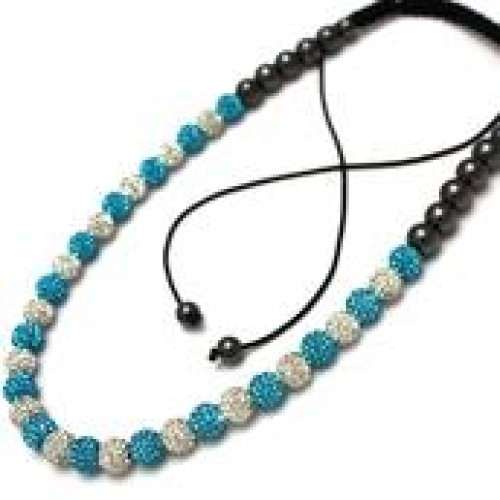 Full New Turquoise/Teal & White Real Crystal Necklace - Asian Party Wear