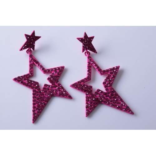 FUSCHIA STAR DESIGN CRYSTAL EARRINGS - Asian Party Wear