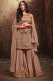 BEIGE INDIAN BEST SELLING GHARARA SUIT SEMI-STITCHED ( DELIVERY IN 2 WEEKS ) - Asian Party Wear