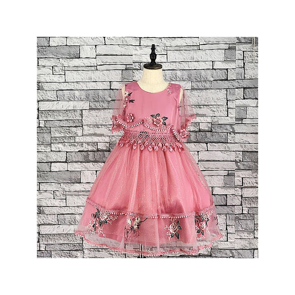 GIRLS ROSE PINK GLITTER CAPE DRESS - Asian Party Wear