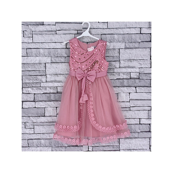 GIRLS ROSE PINK PARTY DRESS (4-14 YEARS) - Asian Party Wear