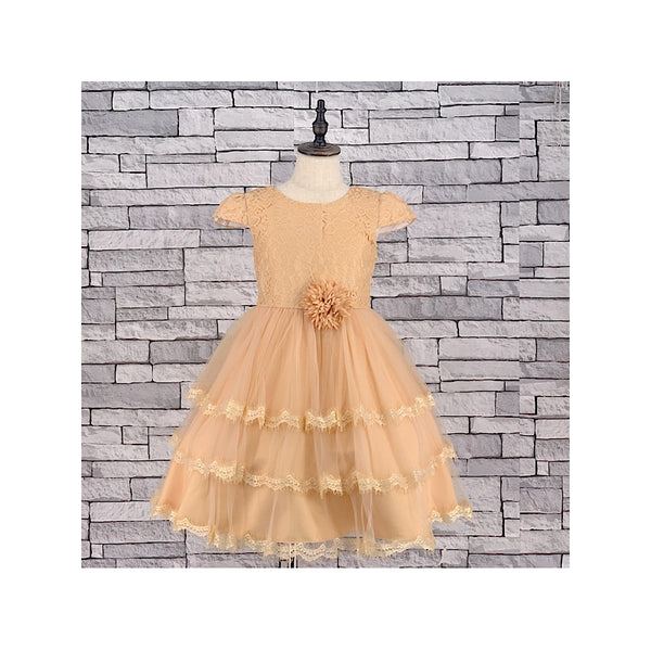 GIRLS ECRU TRIPLE TULLE DRESS (3-13 YEARS) - Asian Party Wear