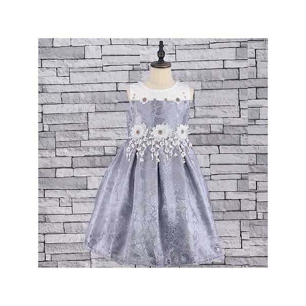 GIRLS GREY DAISY EMPIRE DRESS (3-13 YEARS) - Asian Party Wear