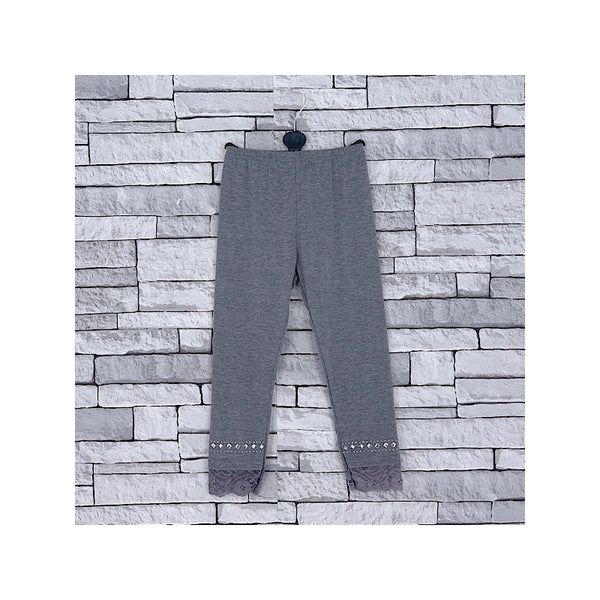 GIRLS GREY DIAMANTE LACE LEGGINGS (2-14 YEARS) - Asian Party Wear