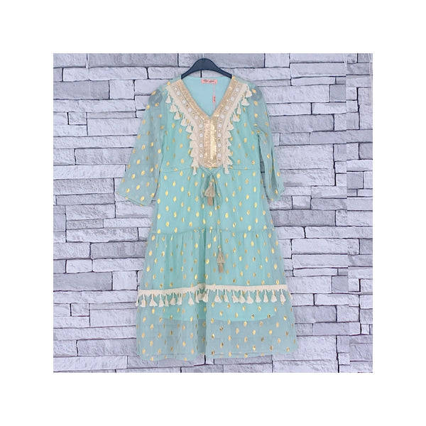 GIRLS MINT GOLD POLKA KAFTAN MAXI (4-14 YEARS) - Asian Party Wear