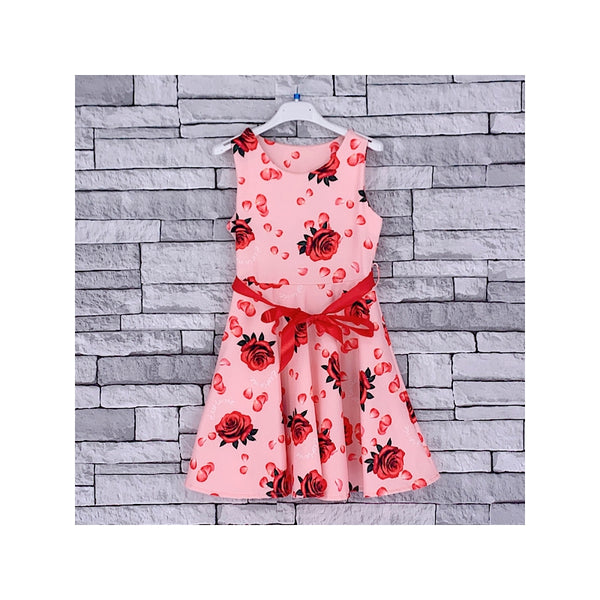 GIRLS PINK ROSE PRINT SKATER DRESS (4-14 YEARS) - Asian Party Wear