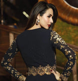 6203 BLACK GLOSSY MALAIKA ARORA KHAN WEDDING WEAR GEORGETTE SUIT - Asian Party Wear