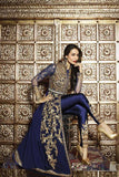 6206 NAVY BLUE GLOSSY MALAIKA KHAN SEMI STITCHED SUIT 2 WEEKS DELIVERY - Asian Party Wear