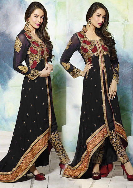 GL3801 Black GLOSSY MALAIKA ARORA ANARKALI DRESS - Asian Party Wear