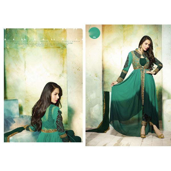 GL3806 Dark Green GLOSSY MALAIKA ARORA ANARKALI DRESS GL3806 Dark Green GLOSSY MALAIKA ARORA ANARKALI DRESS
