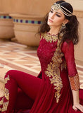 7101 RED GLOSSY DESIGNER GEORGETTE DRESS - Asian Party Wear