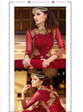 7101 RED GLOSSY DESIGNER GEORGETTE DRESS - Asian Party Wear