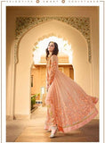 7106 PEACH GLOSSY DESIGNER GEORGETTE LEHENGA - Asian Party Wear