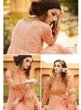 7106 PEACH GLOSSY DESIGNER GEORGETTE LEHENGA - Asian Party Wear