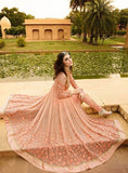 7106 PEACH GLOSSY DESIGNER GEORGETTE LEHENGA - Asian Party Wear