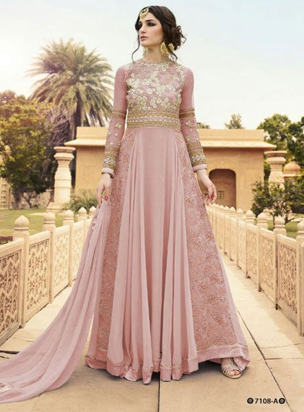 7108-A PINK GLOSSY WEDDING WEAR LEHENGA GOWN - Asian Party Wear