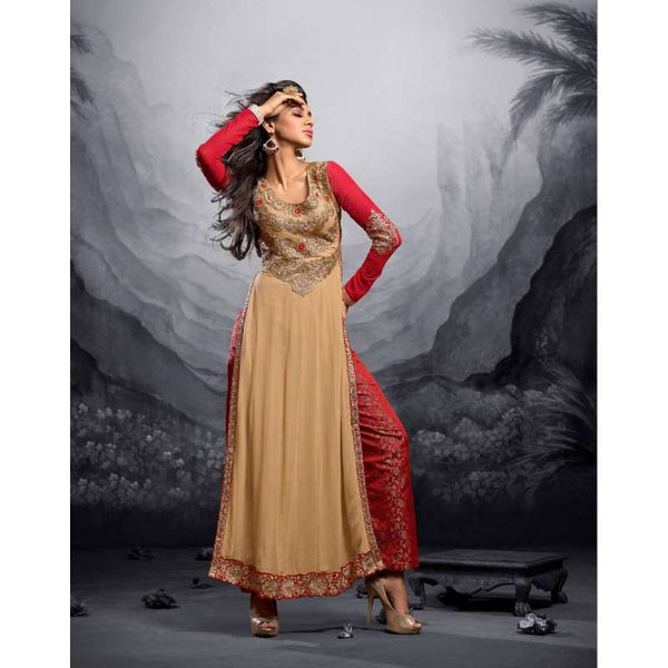 Gold and Red MAISHA MASKEEN ADDICTION Designer Shalwar Suit - Asian Party Wear