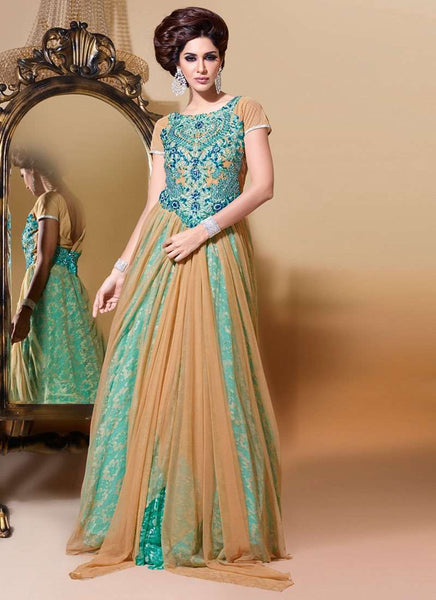 Gold LUSTROUS FLOOR LENGTH ANARKALI DRESS - Asian Party Wear