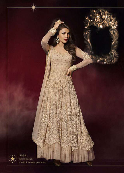 Gold CREAM Priyanka Chopra HEROINE Lime Light Designer Dress - Asian Party Wear