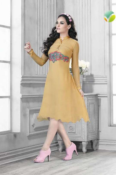 GOLD READYMADE GEORGETTE KURTI - Asian Party Wear